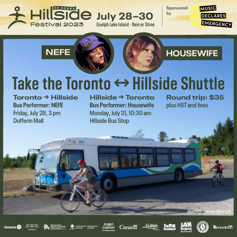 Graphic providing details for the Hillside Shuttle from Toronto to the festival.