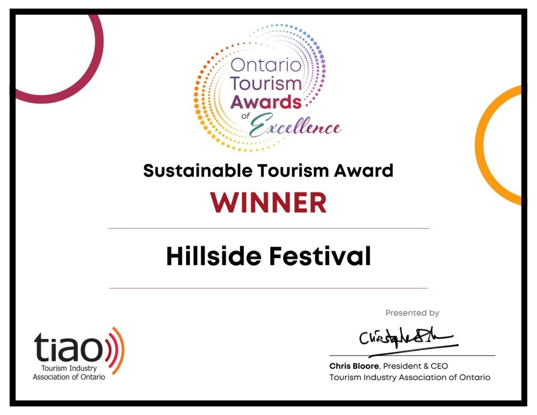 Ontario Tourism Awards of Excellence 2023 Sustainable Tourism Award certificate