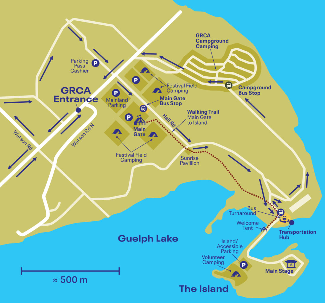 Wide Guelph Lake GRCA map showing routes